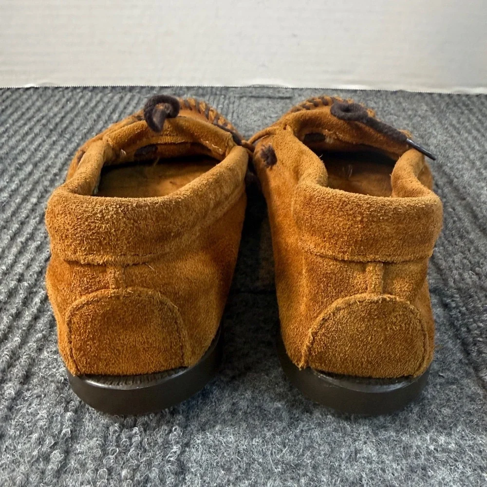 Minnetonka Kids Thunderbird Brown Suede Moccasins Beaded Fringe Shoes Size 2